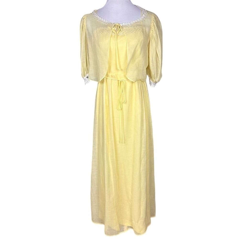 House of Bianchi Boston Vintage Yellow Maxi Dress with Bolero Lace Trim Medium